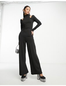 Edited wide leg jumpsuit with shoulder cut outs in black
