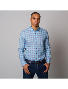Willsoor Pánská košile Slim Fit s modrým a zeleným vzorem 12538
