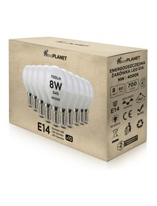 ecoPLANET 10x LED žárovka E14 - G45 - 8W - 700lm - neutrální bílá