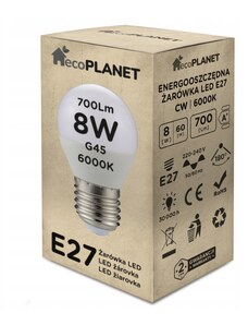 ecoPLANET LED žárovka E27 - G45 - 8W - 700lm - studená bílá