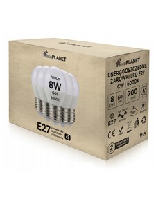 ecoPLANET 5x LED žárovka E27 - G45 - 8W - 700lm - studená bílá