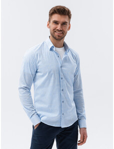 Ombre Clothing Pánská košile s dlouhým rukávem - blankytně modrá K609