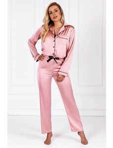 Momenti per Me Dámské saténové pyžamo Classic look růžové