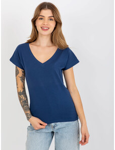 Fashionhunters Klasické základní tričko v námořnické modré barvě s výstřihem do V