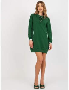 Fashionhunters Dámské krátké mikinové basic šaty s kapsami - zelené