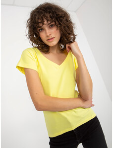 Fashionhunters Světle žluté jednoduché bavlněné základní tričko