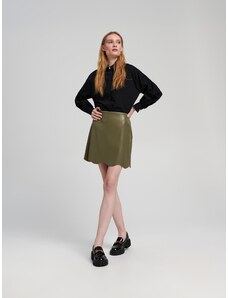 Sinsay - Koženková mini sukně - tmavě zelená
