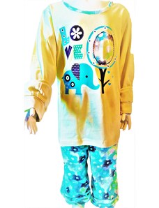 CALVI-Dívčí pyžamo Sloník žlutá+tyrkys