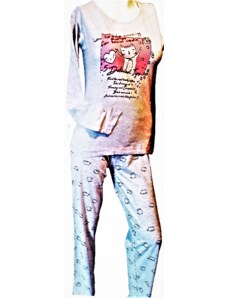 CALVI-Dívčí pyžamo Kubistická Kočka šedý melír