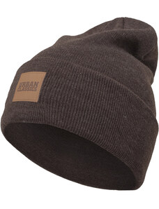 Čepice Urban Classics Leatherpatch Long Beanie - heatherbrown