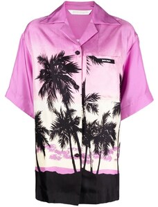 PALM ANGELS růžové bowlingové tričko se západem slunce