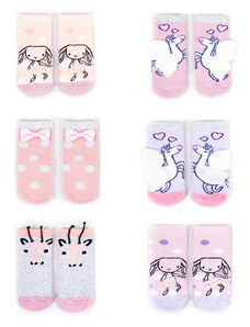 Yoclub Kids's Cotton Baby Girls' Terry Socks Anti Slip ABS Patterns Colors 6-pack SK-29/SIL/6PAK/GIR/001