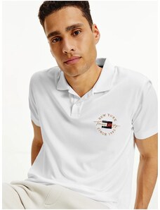 Bílé pánské polo triko Tommy Hilfiger Icon Logo Interlock - Pánské