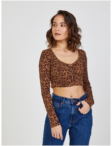 TALLY WEiJL Hnědý crop top se zvířecím vzorem TALLY - Dámské