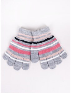 Yoclub Kids's Girls' Five-Finger Striped Gloves RED-0118G-AA50-005