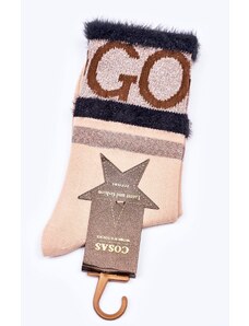 Kesi Dámské Bavlněné Ponožky GO-GO S Kožešinou COSAS Béžové