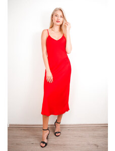 Saténové slip dress midi šaty - Gina (červená)