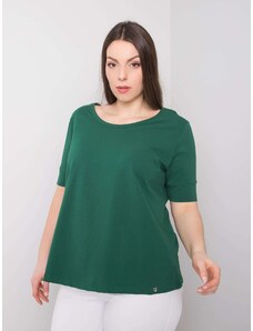 Fashionhunters Dámské bavlněné tričko tmavě zelené barvy ve větší velikosti