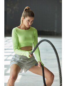 Trendyol Neol Green Crop Window/Cut Out and Thumb Hole Detail Knitted Sports Top/Blouse