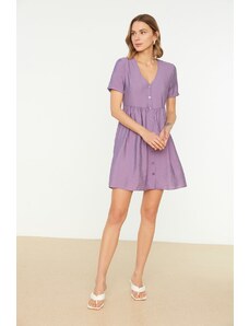 Trendyol fialové tkané šaty s knoflíky