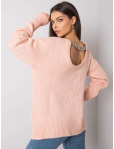 Fashionhunters RUE PARIS Světle růžový dámský svetr s výstřihem na zádech