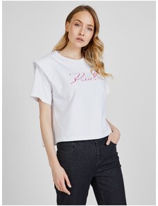 Bílé dámské tričko s ramenními vycpávkami KARL LAGERFELD - Dámské
