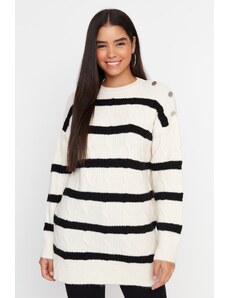 Trendyol Ecru Striped Shoulder Button Knitwear Sweater