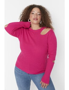 Trendyol Curve Fuchsia Vystřihnout Detailní Crewneck Tenký Pletený Svetr