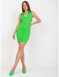 Fashionhunters Světle zelené žebrované šaty se zapínáním na knoflík