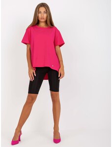 Fashionhunters Základní fuchsiové asymetrické bavlněné tričko