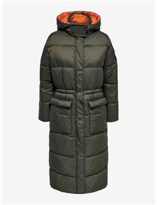 Khaki dámský prošívaný zimní kabát s kapucí ONLY Puk - Dámské