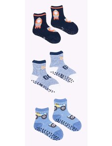 Yoclub Kids's Boys' Cotton Socks Anti Slip ABS Patterns Colours 3-pack SKA-0109C-AA3A-004