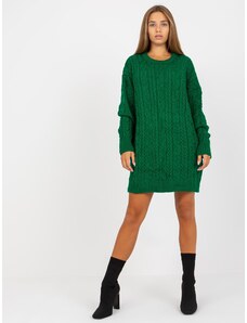 Fashionhunters Zelený dlouhý svetr s copánky ve střihu RUE PARIS