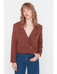 Trendyol Brown Crop Woven Lined Blazer Jacket