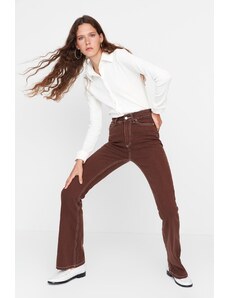 Trendyol Brown Stitching Detail Džíny s vysokým pasem