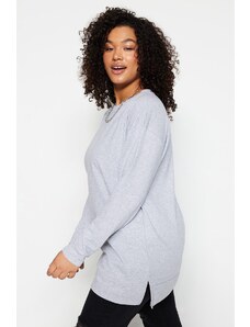 Trendyol Curve Gray Slit Detailed Thin Knitted Sweatshirt