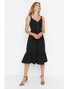 Trendyol Black Waist Opening Midi Woven Zipper Detail Woven Dress