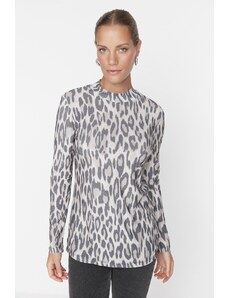 Trendyol Brown Leopard Print Knitted Body Tunic