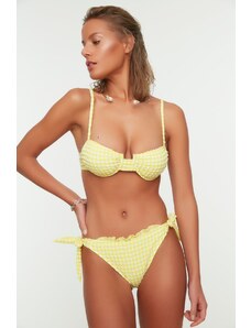 Trendyol Yellow Gingham Textured Ruffle Regular Bikini Bottom