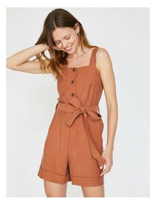 Koton Women's Brown Strap Button Detailed Jumpsuit with Waist Tie and Pocket Detail