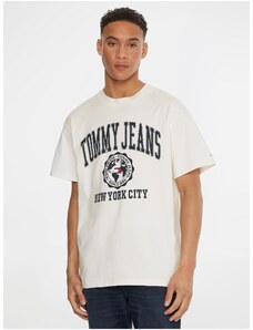 Tommy Hilfiger Krémové pánské tričko Tommy Jeans - Pánské