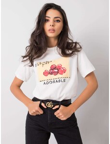 Fashionhunters Dámské bílé tričko s potiskem a nášivkami