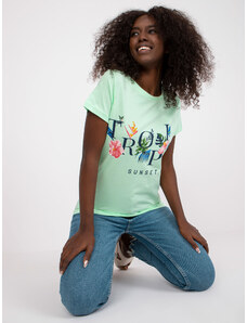 Fashionhunters Světle zelené dámské tričko s letním potiskem