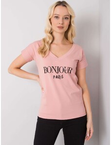 Fashionhunters Světle růžové dámské tričko s potiskem