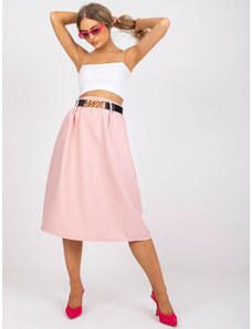 Fashionhunters Světle růžová trapézová midi sukně s kapsami