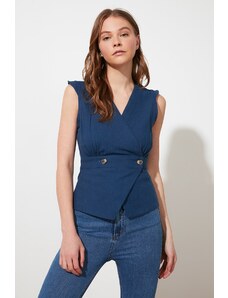 Trendyol Navy Blue Bone Button Detailed Double Breasted Woven Blouse