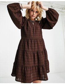 Violet Romance smock tiered mini dress in chocolate brown