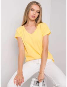 Fashionhunters Žluté bavlněné tričko s výstřihem do V