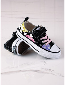 Shelvt Low shelovet children's sneakers with flowers black