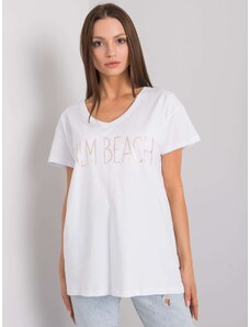 Fashionhunters Bílé tričko s výstřihem do V